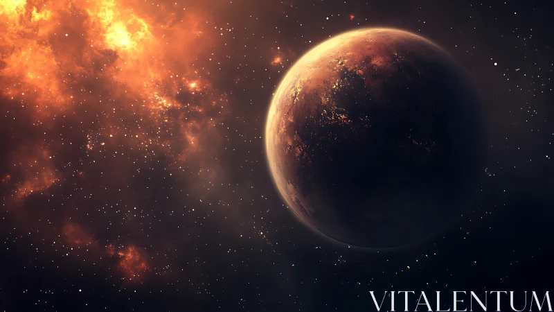 Lava-scarred exoplanet orbits amid incandescent nebular dust