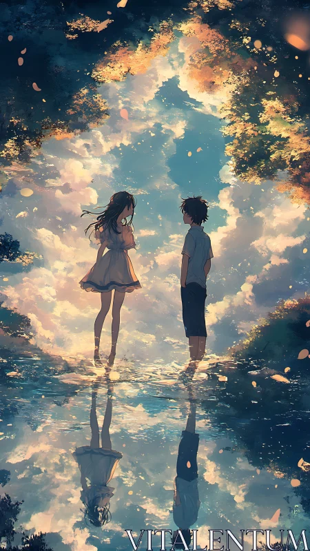 Bidirectional reflection of anime pair in shallow water sky portal