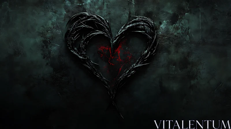 Organic Heart Form with Crimson Interior and Weathered Monochromatic Matrix Texture.