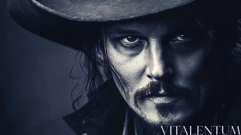 Brooding cowboy portrait captures intense, shadowed resolve