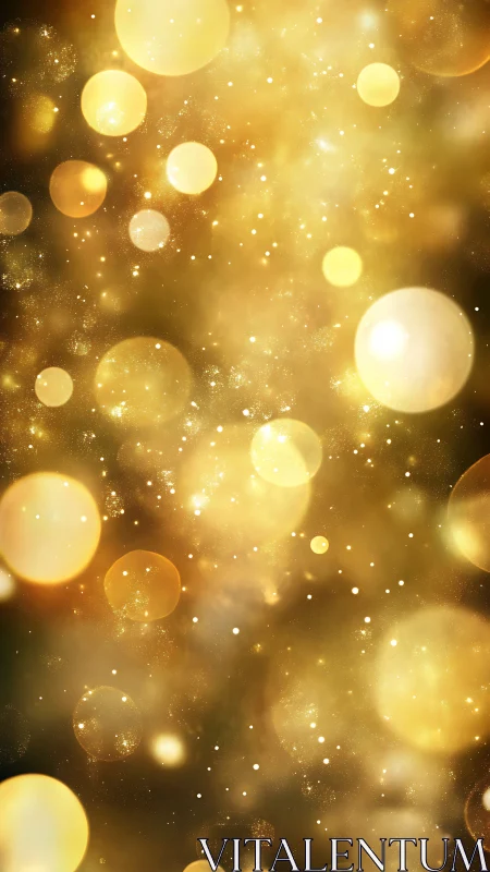 Golden bokeh light orbs create luminous festive field.