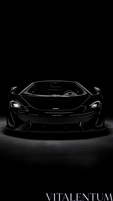 Front-lit black supercar emphasizes low-slung aerodynamic geometry