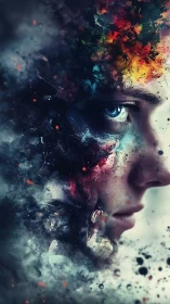 Starlit mindburst portrait wrapped in cosmic painted smoke.