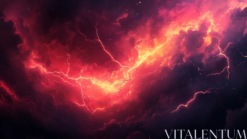 Fiery storm clouds burst with glowing red lightning arcs