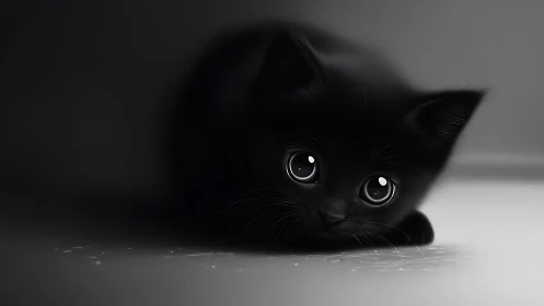 Luminous-Eyed Phantom: Obsidian Feline in Shadow's Embrace.