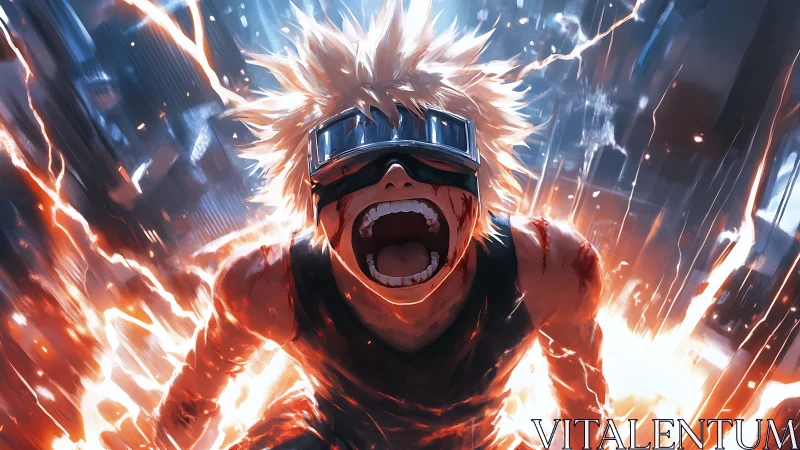 Electric fury erupts as a cyberpunk warrior unleashes power