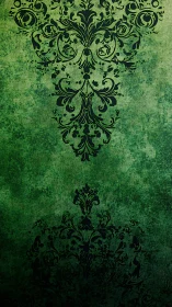 Emerald damask whispers over textured vintage green twilight.