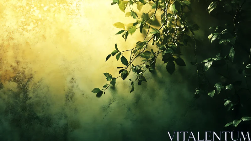 Sunlit green vines drifting gently across a dreamy wall.