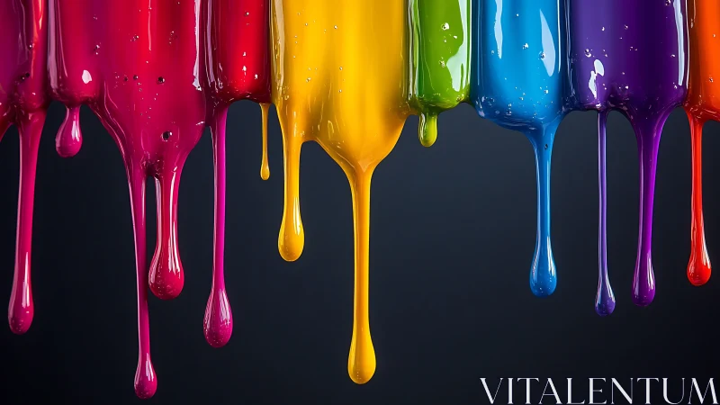 Vivid liquid paint drips in bright rainbow glossy colors.