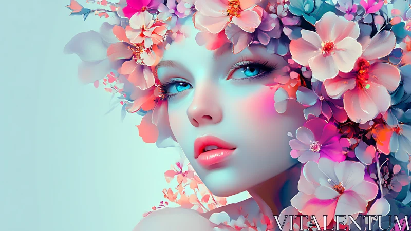 Bloom-drenched dream muse with neon-kissed petal crown.