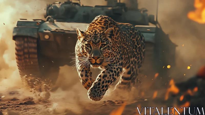 Leopard Charges Through Desert Storm and Fire