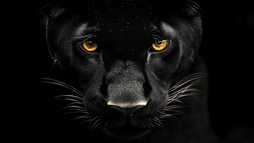 Obsidian Gaze: Black Panther's Luminous Eyes Pierce Darkness.