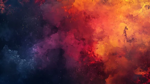 Cosmic nebula clouds merge in deep crimson and gold light