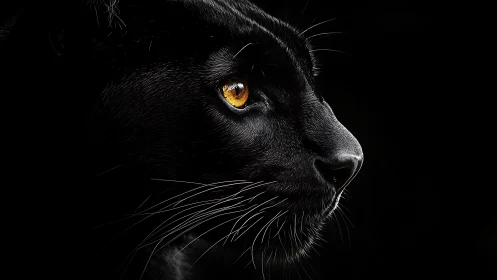 Black Panther Portrait with Golden Eyes: High-Contrast Study.