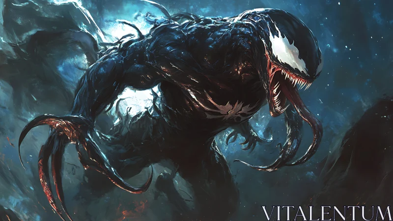 Symbiotic alien predator rendered in dynamic blue backlight.