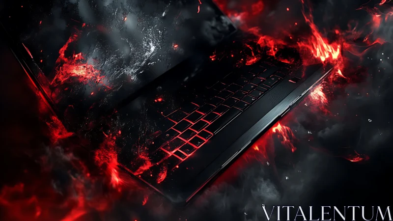 Laptop keyboard with red energy and dark surrounding space.