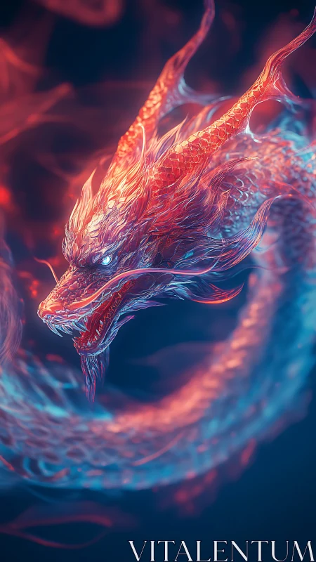 Luminous Sky Dragon Gliding Through Swirling Neon Night.