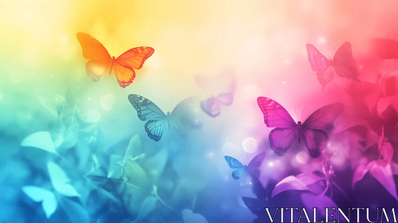 Chromatic gradient field with luminously rendered butterflies.