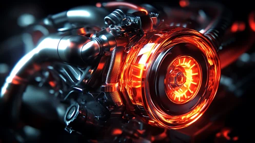 Thermally charged turbo impeller in high-performance engine core.