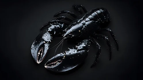 Striking Black Lobster on Dark Background, Modern Realism Style.