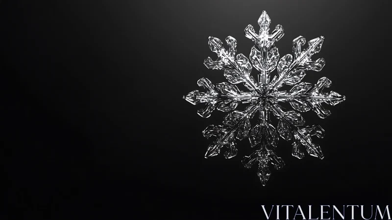 Isolated crystalline snowflake on dark neutral gradient field.