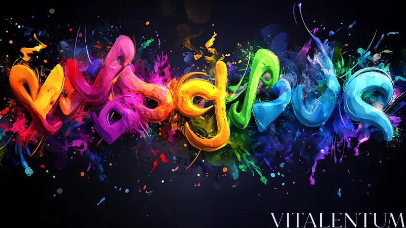 Vibrant 3D graffiti lettering bursts across dark canvas