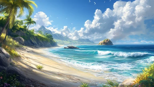 Tropical Paradise Beach with Turquoise Waves.