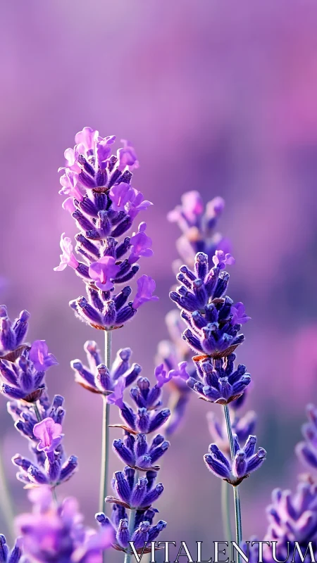 Purple Lavender Blooms in Morning Light.