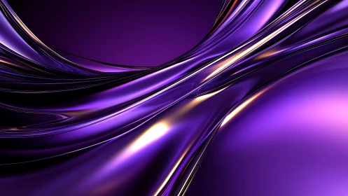 Abstract Shiny Purple Waves Digital Art with Metallic Highlights.