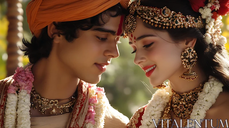 Photorealistic Indian bridal couple in ornate wedding regalia