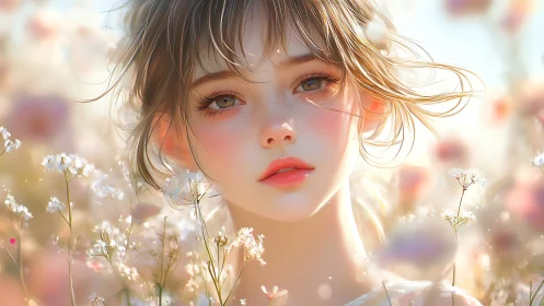 Sunlit anime portrait renders ethereal girl in soft focus
