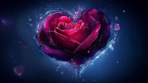 Neon Rose Heart with Water Splash.