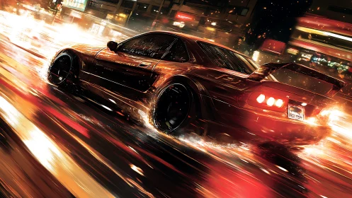 Dynamic cyberpunk street racer in neon-soaked motion study.