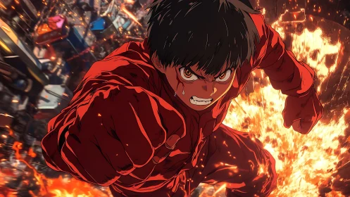 Fiery young hero charges forward with unstoppable resolve