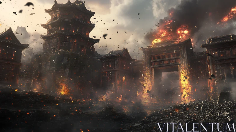 Historic walled complex burns amid extensive structural collapse