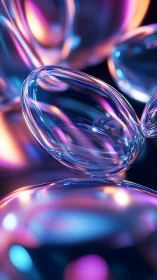 Iridescent glass bubbles reflect neon gradients in macro focus.