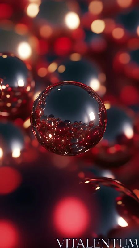 Luminous glass sphere amid crimson bokeh lights.