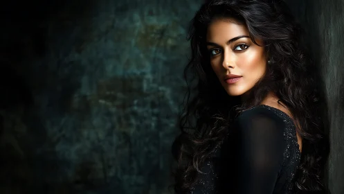 Digital portrait depicts woman in side pose against dark wall