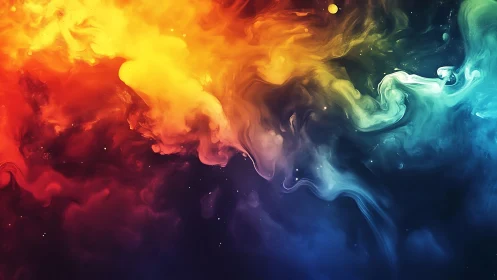 Chromatic fluid nebula gradient with turbulent vortex dynamics.