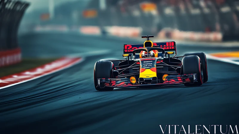 Scarlet speed machine hunts apex on sunlit race circuit.