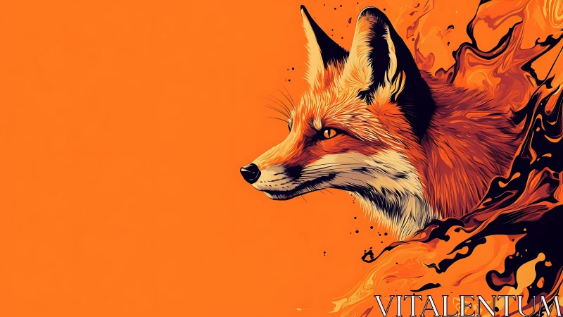 Fox head illustration with abstract orange fluid forms.