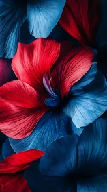 Luminous Flower Petals in Contrasting Blue and Red