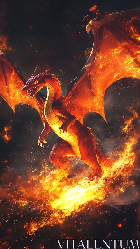 Infernal dragon erupts through blazing molten firestorm