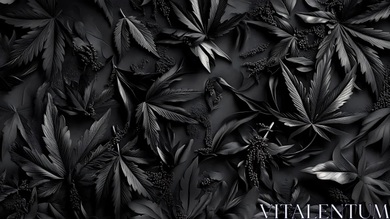 Monochrome foliage forms structured overlapping leaf composition