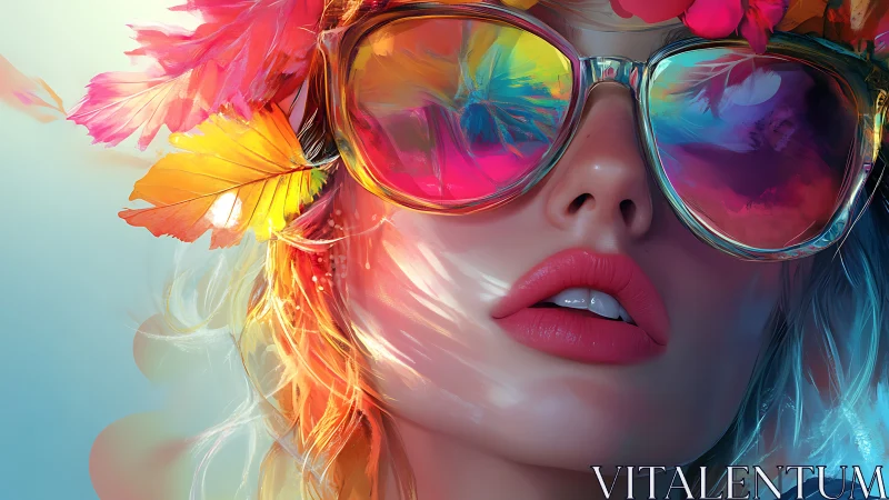 Vibrant portrait merges neon reflections with autumn leaves