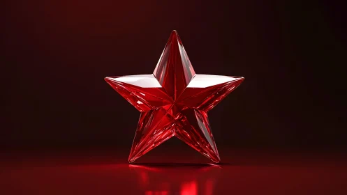 Shiny Red Crystal Star on Dark Background in 3D Realistic Style.