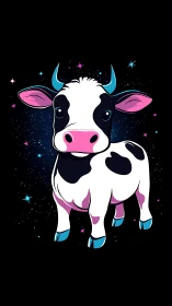 Celestial neon calf illustration with stylized cosmic backdrop.