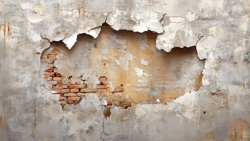 Weathered plaster wall with exposed bricks in rustic style.