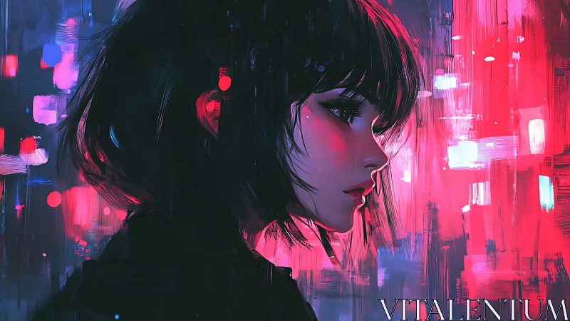 Neon city whispers trace the profile of a solitary dreamer