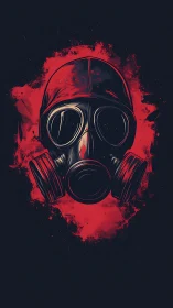 Gas mask illustration on red splatter background.